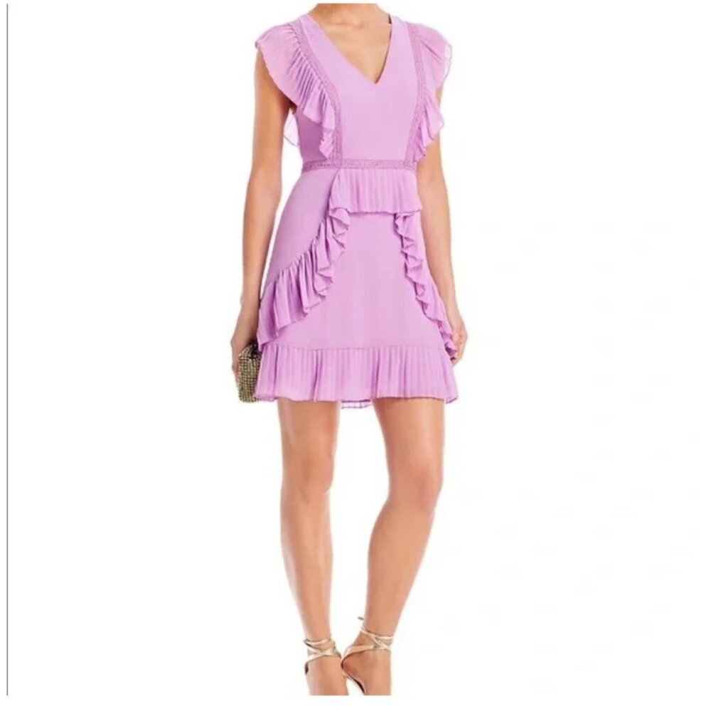 BCBGMAXAZRIA Pleated Ruffled Mini Dress Violet Size 4
